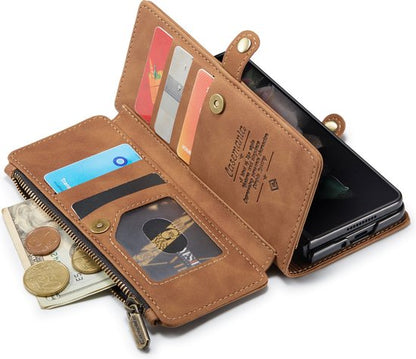Samsung Galaxy Z Fold 3 5G Hoesje - Sienna Brown - Luxe Bookcase met Rits en Telefoonkoord