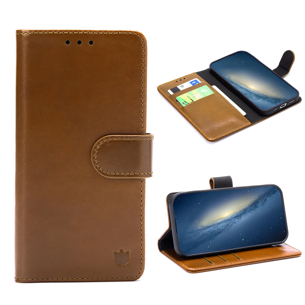 Apple iPhone 17e Hoesje - Sienna Brown - Echt Leren Bookcase