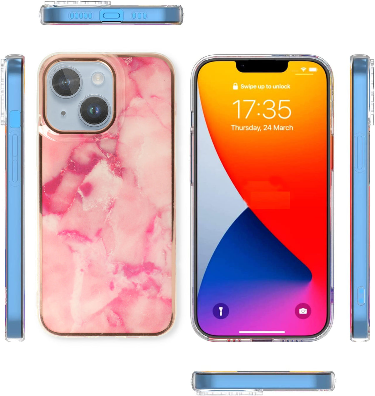 Apple iPhone 15 Hoesje - Roze - Siliconen Marmer Back Cover