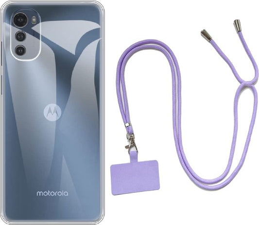 Motorola Moto E32 Hoesje - Lila - Siliconen Back Cover met Telefoonkoord