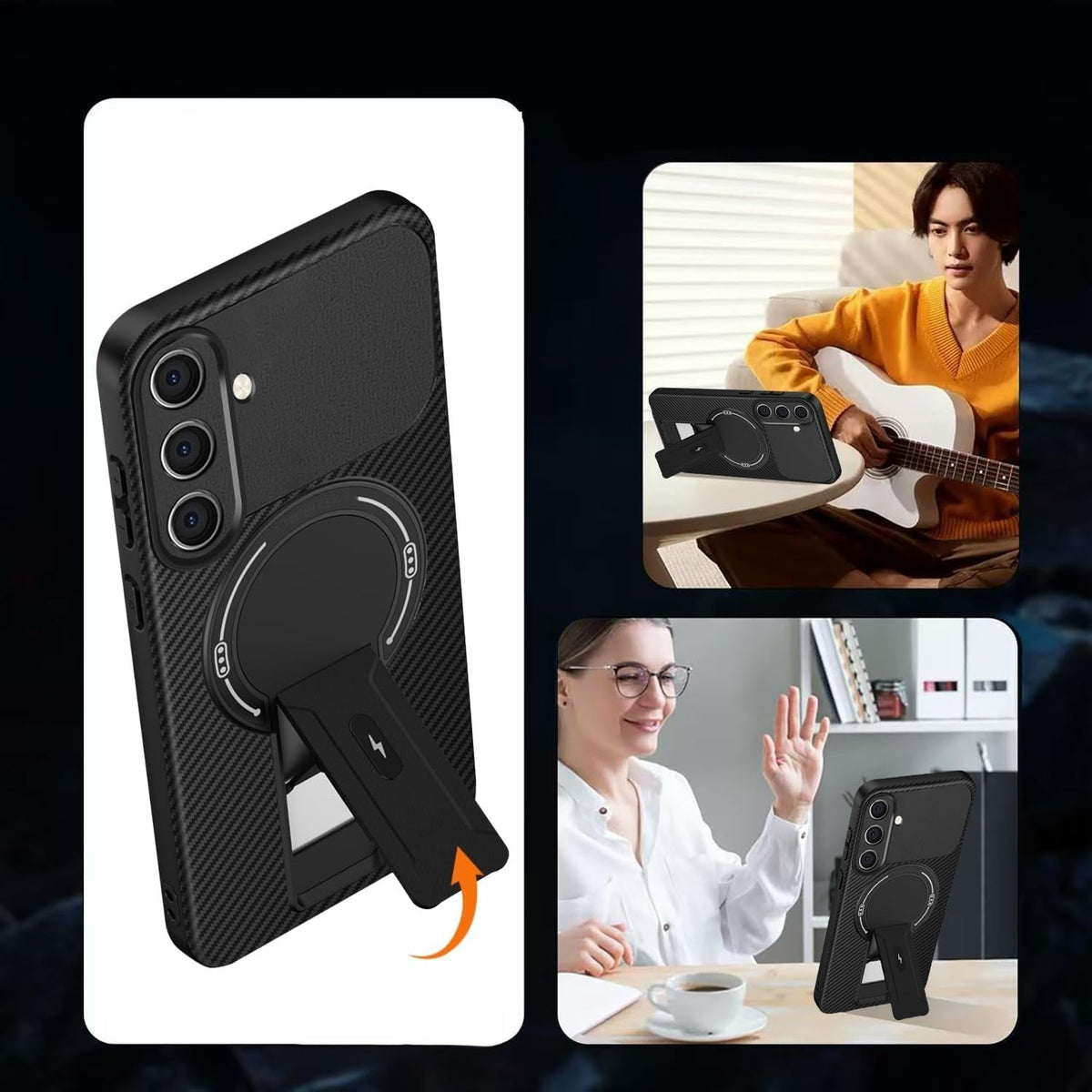 Samsung Galaxy A18 / A17 Hoesje - Donker Blauw - Siliconen MagSafe Back Cover met Kickstand Standaard