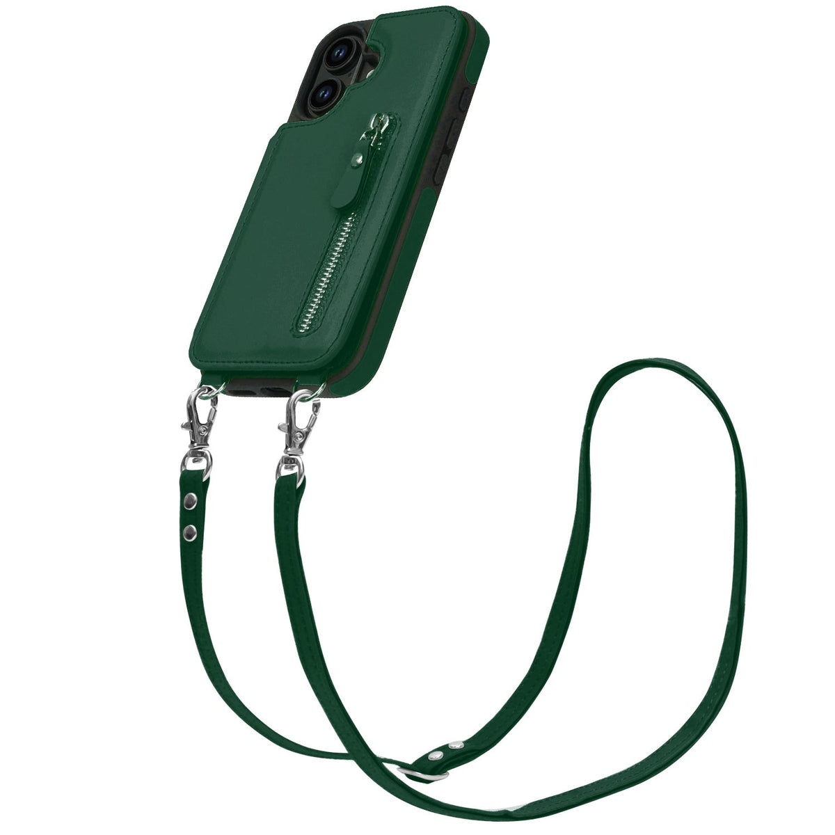 Apple iPhone 16 Plus Case - Green - Luxury Back Cover with Phone Strap and Zipper