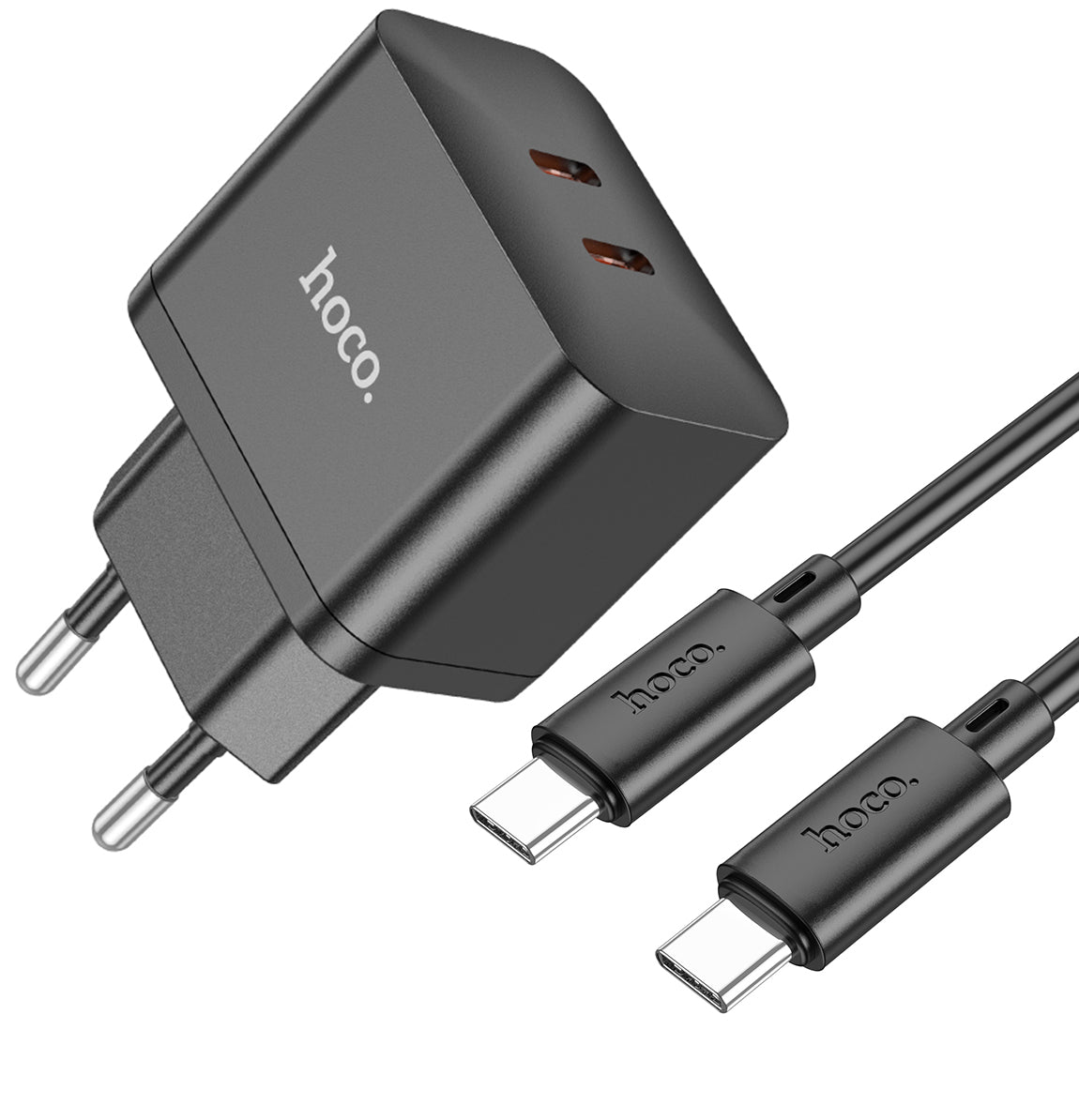 Chargeur rapide Hoco 35W à 2 ports USB-C avec câble USB-C 1 m - Noir