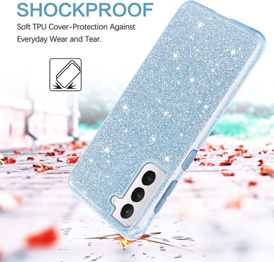 Samsung Galaxy S22 Hoesje - Blauw - Glitter Back Cover