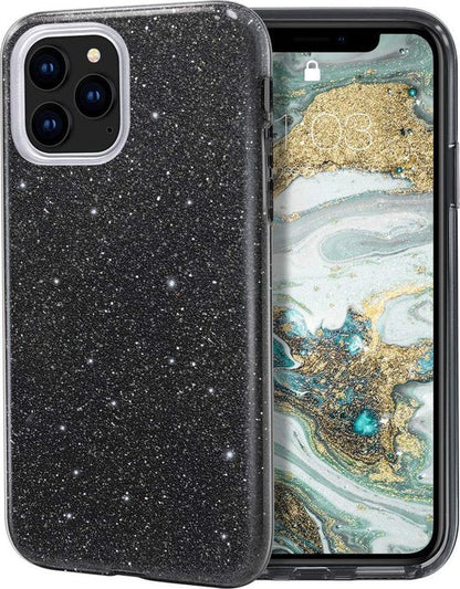 Apple iPhone 12 Hülle - Schwarz - Glitzer-Backcover
