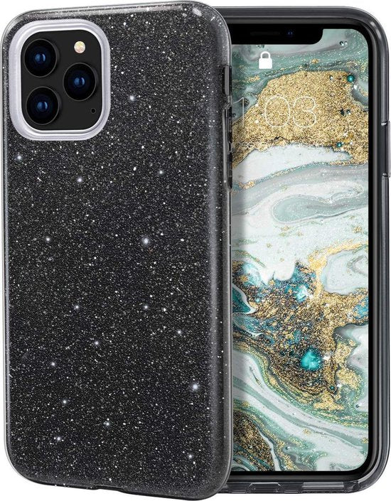 Apple iPhone 12 Pro Max Hoesje - Zwart - Glitter Back Cover