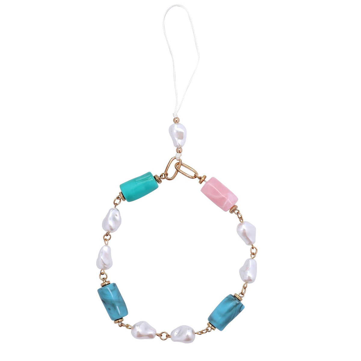 Casemania Universele Telefoonketting - Pastel Kleuren - Wristlet Charm Strap - Acryl Polsband met Parels en Marmer Kralen - Stevige Mobiele Armband