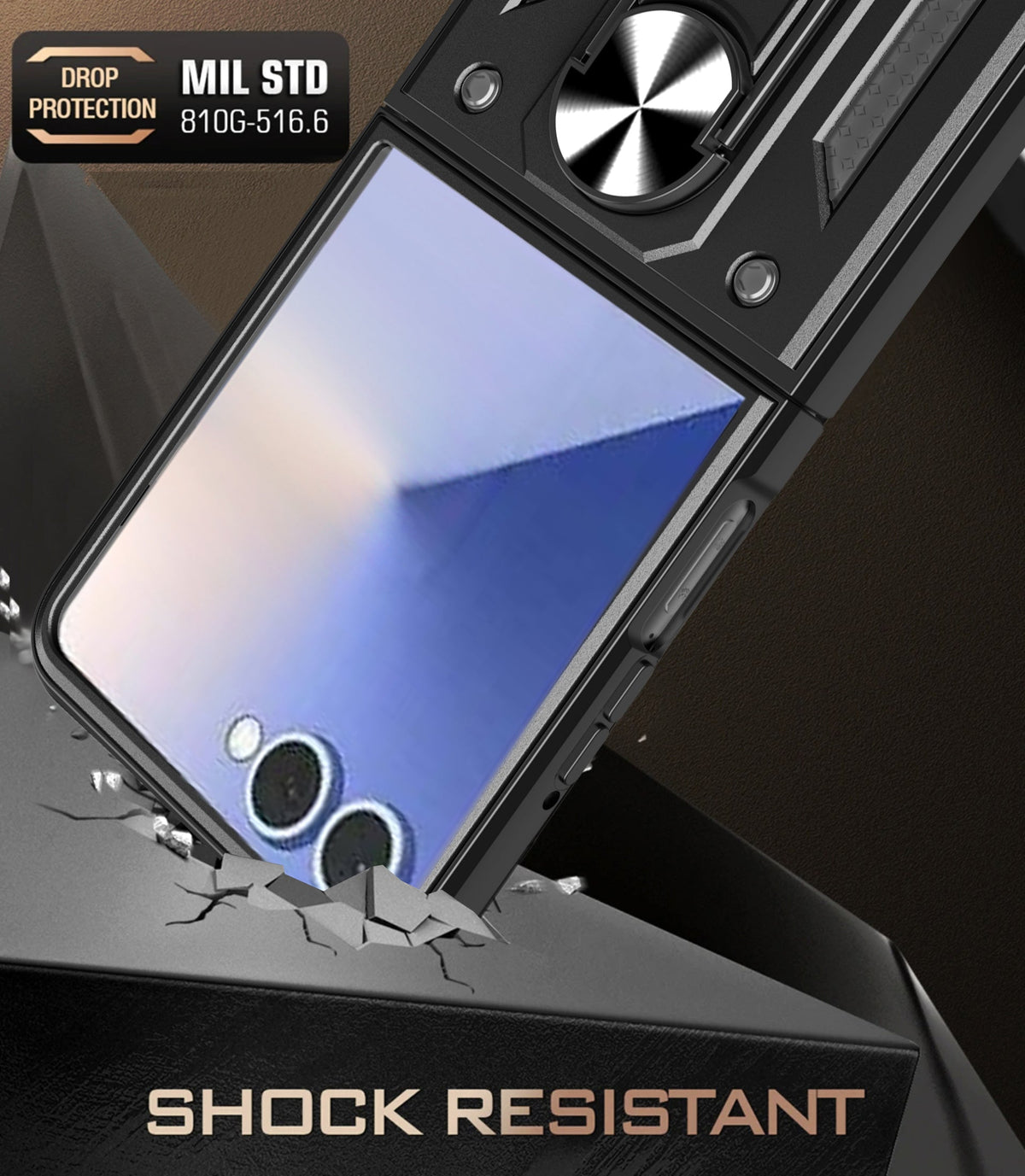 Samsung Galaxy Z Flip 7 Hoesje - Zwart - Armor Kickstand Back Cover