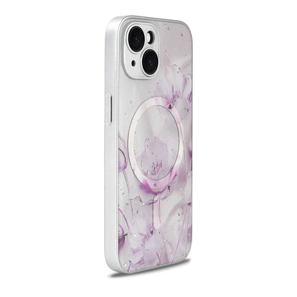 Apple iPhone 15 Case - Light Pink - Floral Glitter MagSafe Back Cover