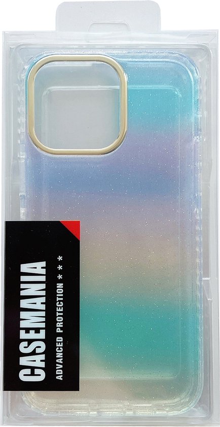 Apple iPhone 14 Pro Max Hoesje - Regenboog Blauw - Glitter Back Cover