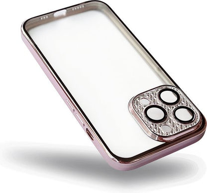 Apple iPhone 14 Plus Hülle - Roségold - Transparentes Glitzer-Backcover mit Kameraschutz