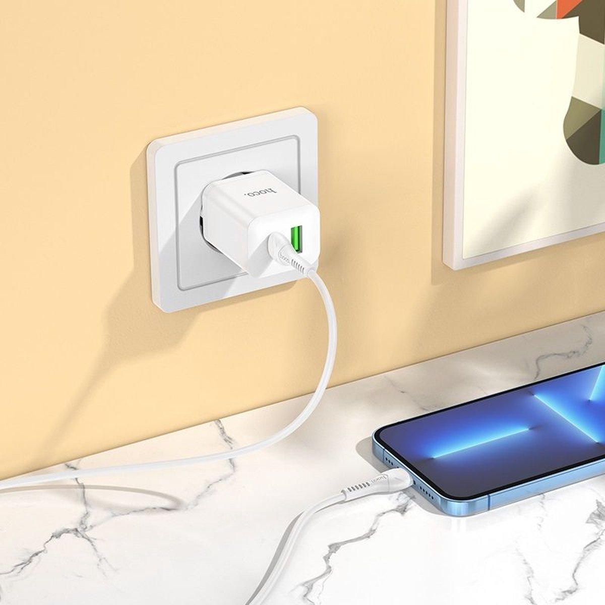 Hoco 20W Fast Charger 2-Port USB-C + USB-A - White