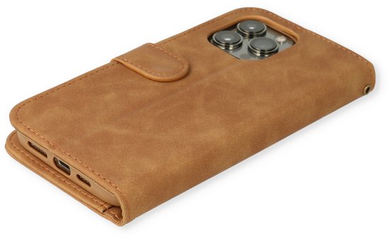 Apple iPhone 14 Pro Hülle - Sienna Brown - Luxus-Klapphülle mit Kartenfach und Reißverschluss