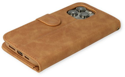 Apple iPhone 14 Pro Hülle - Sienna Brown - Luxus-Klapphülle mit Kartenfach und Reißverschluss