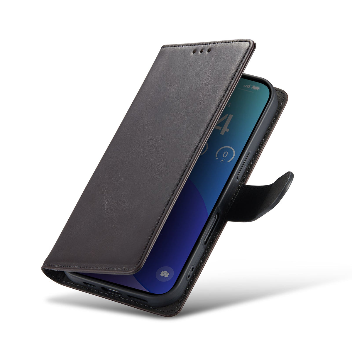 Apple iPhone 16 Pro Max Hoesje - Zwart - Echt Leren Bookcase