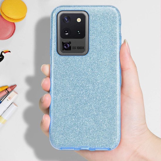 Samsung Galaxy S20 Ultra Hoesje - Blauw - Glitter Back Cover