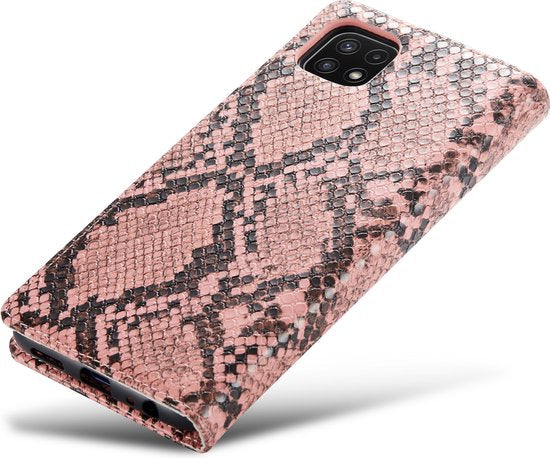 Samsung Galaxy A22 5G Hoesje - Roze - Luxe Slangen Bookcase