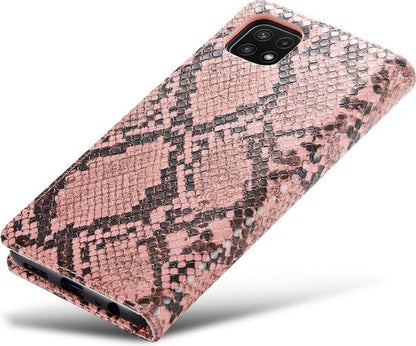 Samsung Galaxy A22 5G Hoesje - Roze - Luxe Slangen Bookcase