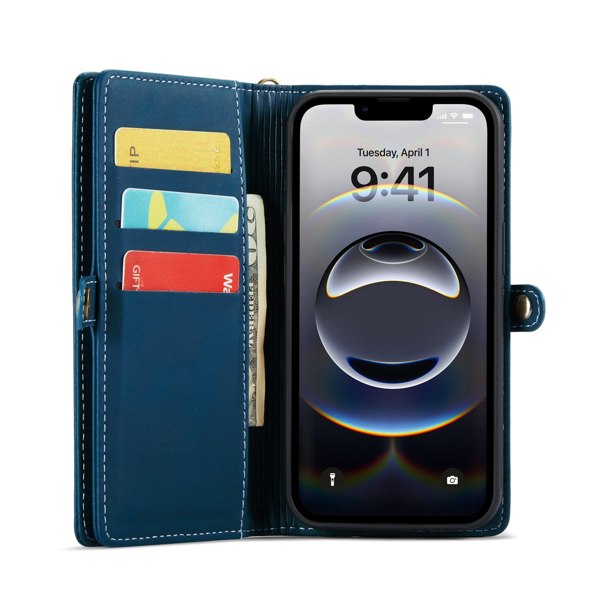 Apple iPhone 17 Pro Max Hoesje - Navy Blue - Luxe 2 in 1 Bookcase met 10 Kaart Vakken en Polskoord