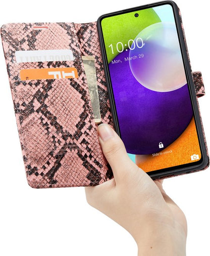 Samsung Galaxy A52 / A52S Hoesje - Roze - Slangen Bookcase