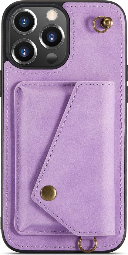 Apple iPhone 13 Pro Hoesje - Paars - Luxe Back Cover met Telefoonkoord