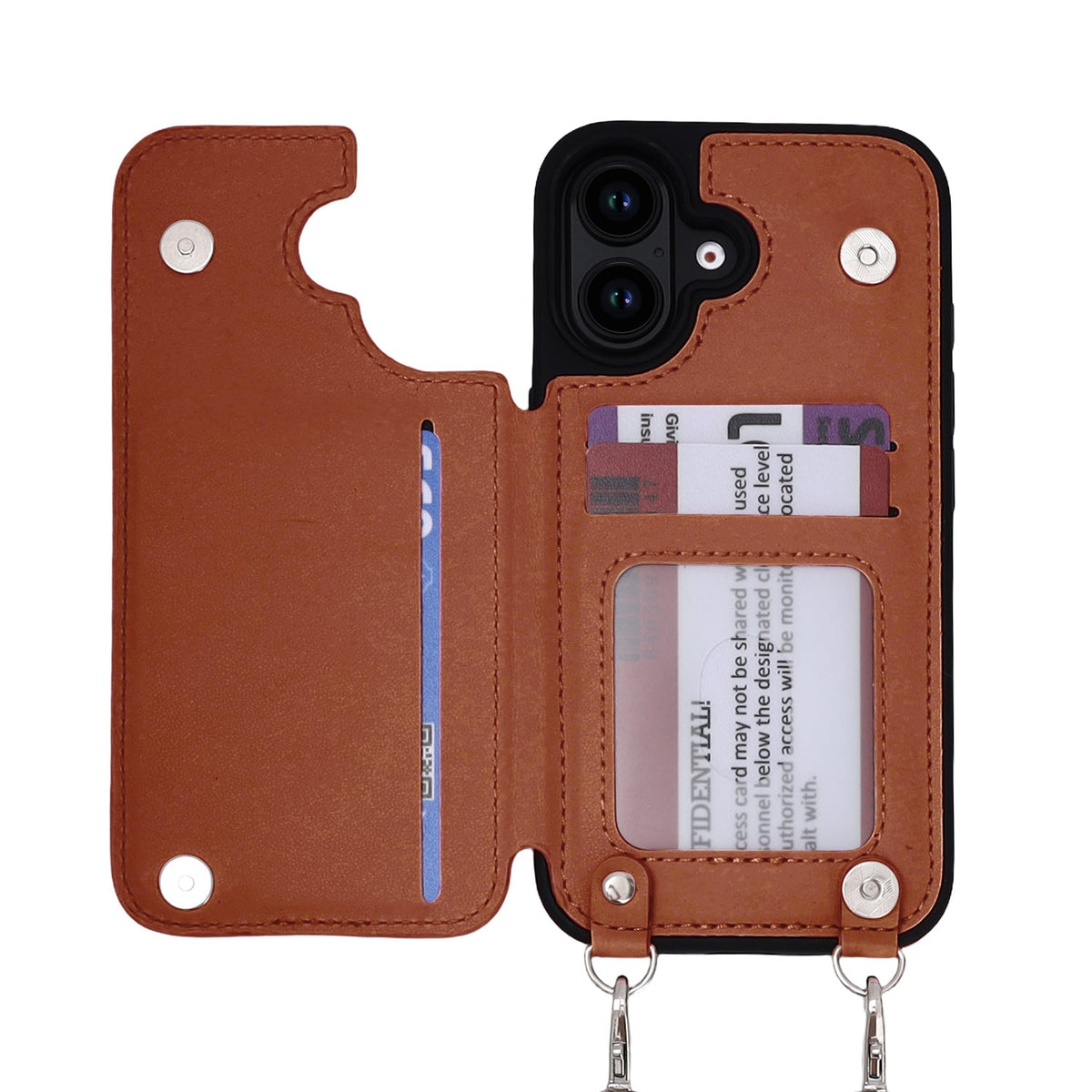 iPhone 16 Plus Hoesje - Bruin - Luxe Back Cover met Telefoonkoord en Rits
