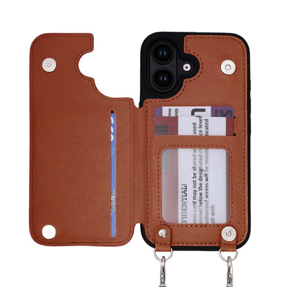 iPhone 16 Case - Brown - Luxury Back Cover with Phone Strap and Zip