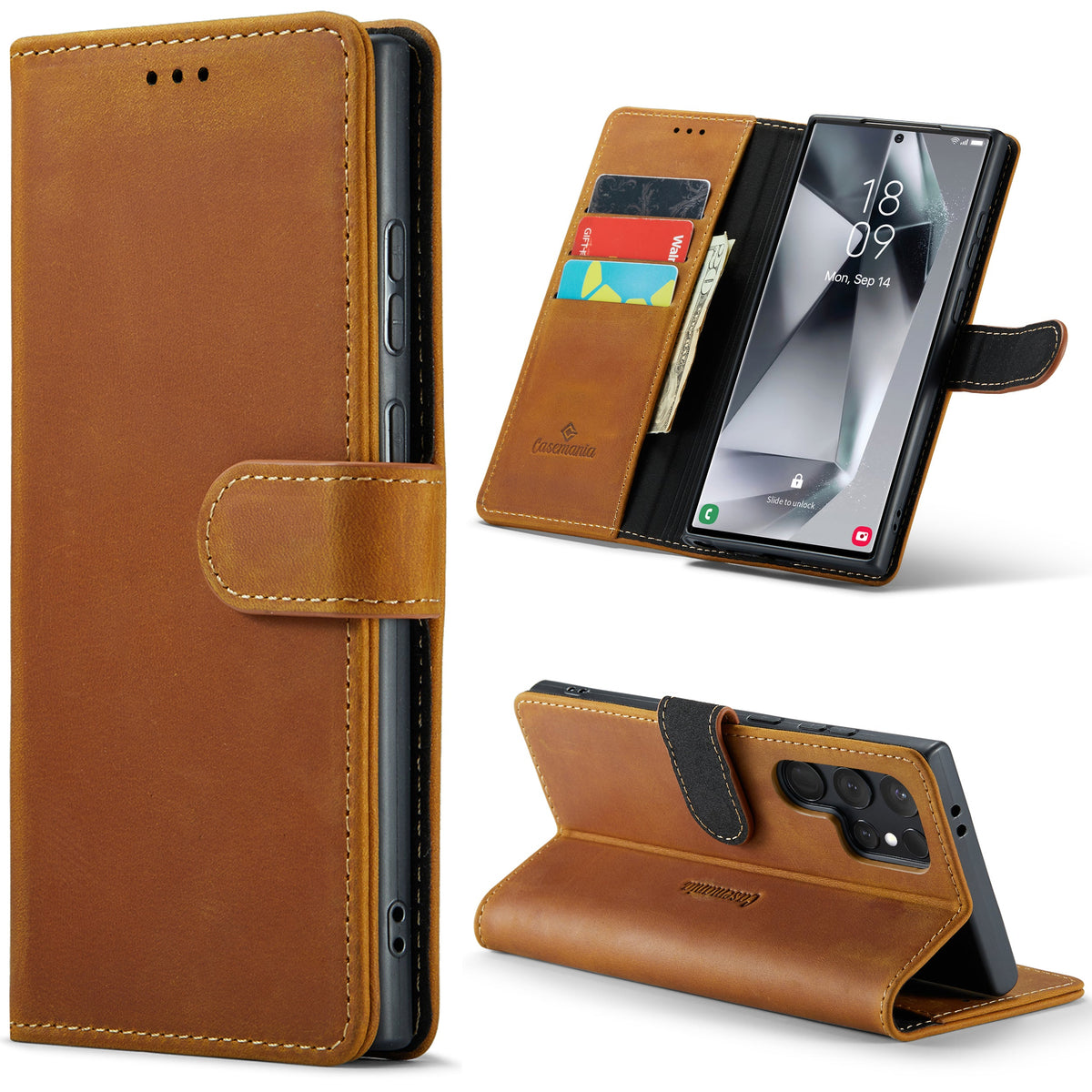 Samsung Galaxy S24 Ultra Hoesje - Sienna Brown - Echt Leren Bookcase