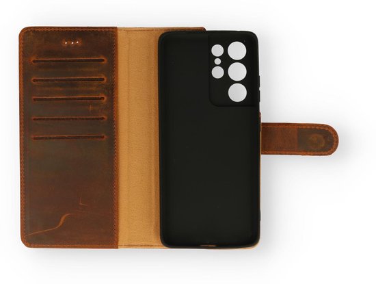 Samsung Galaxy S21 Ultra Hoesje - Bruin - Echt Leren Bookcase