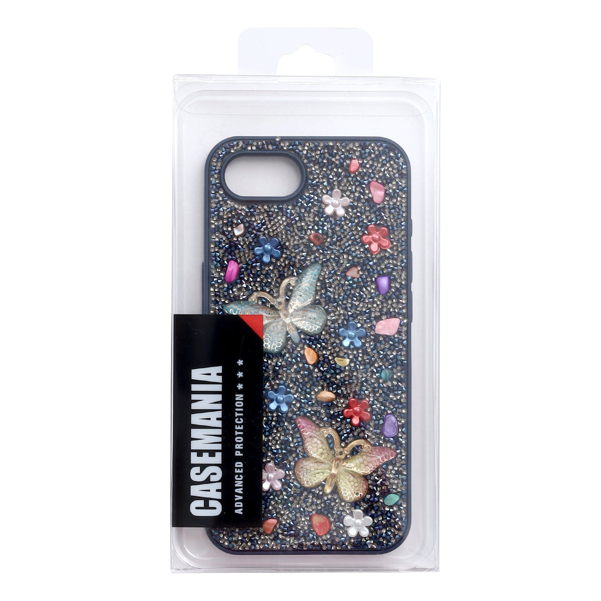 Coque iPhone 16e Apple - Papillons bleus - Étui arrière à paillettes diamant papillon