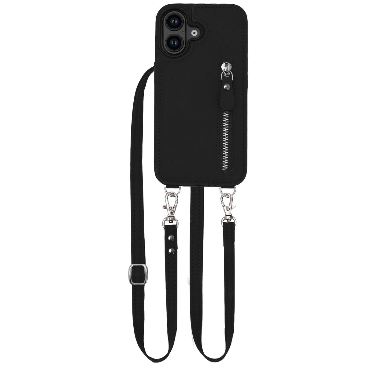 Apple iPhone 16 Plus Hoesje - Zwart - Luxe Back Cover met Telefoonkoord en Rits