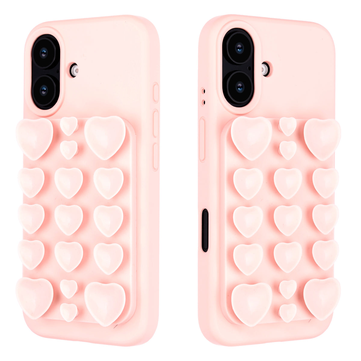 Apple iPhone 16 Hoesje - Licht Roze - Siliconen Back Cover met Afneembare Hartjes Zuignappen