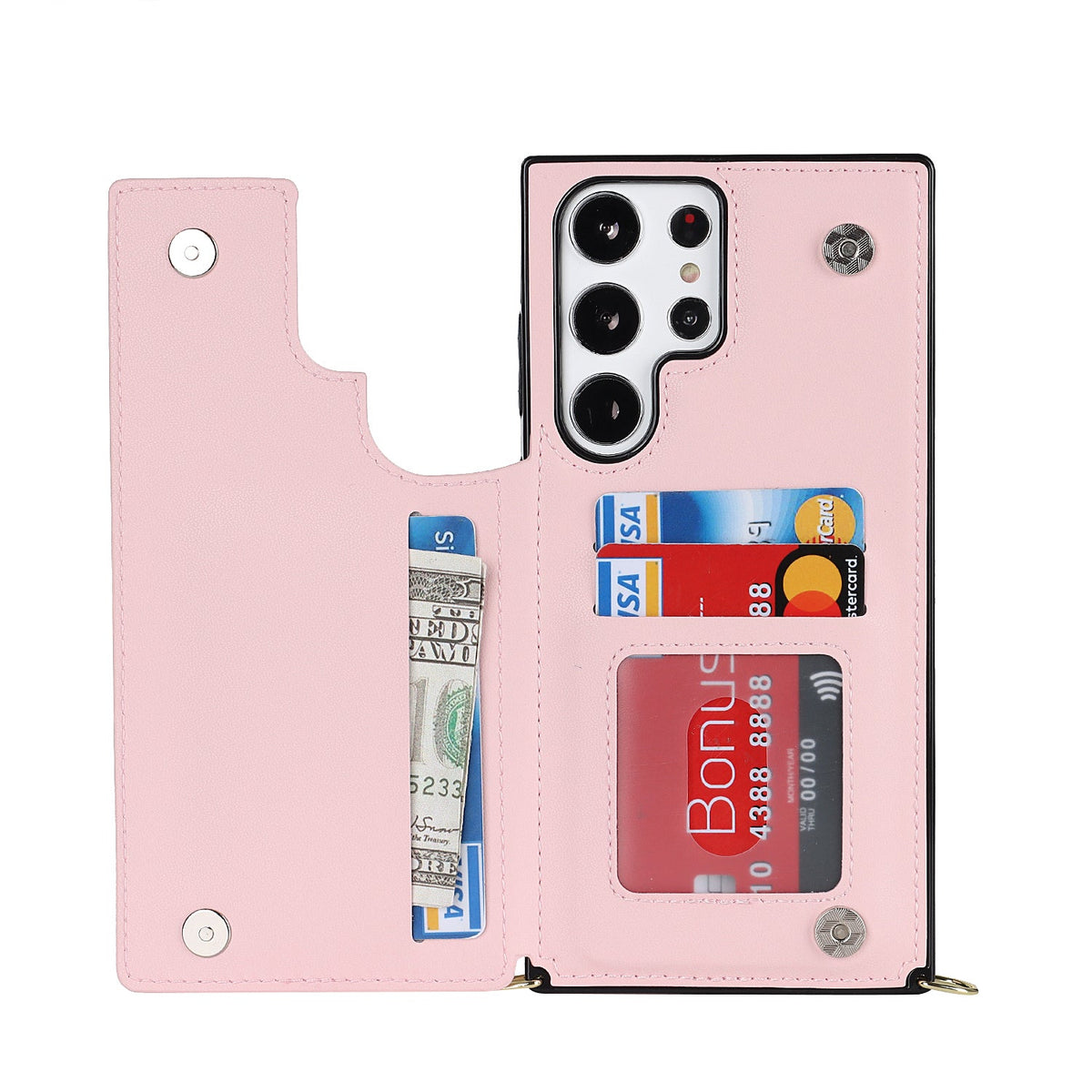 Samsung Galaxy S23 Ultra Hülle - Pink - Luxuriöses Back Cover mit Handyband und Reißverschluss