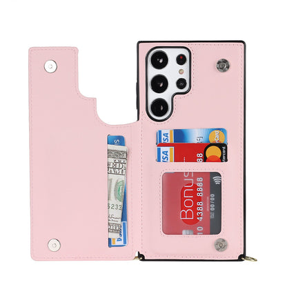 Samsung Galaxy S23 Ultra Hülle - Pink - Luxuriöses Back Cover mit Handyband und Reißverschluss