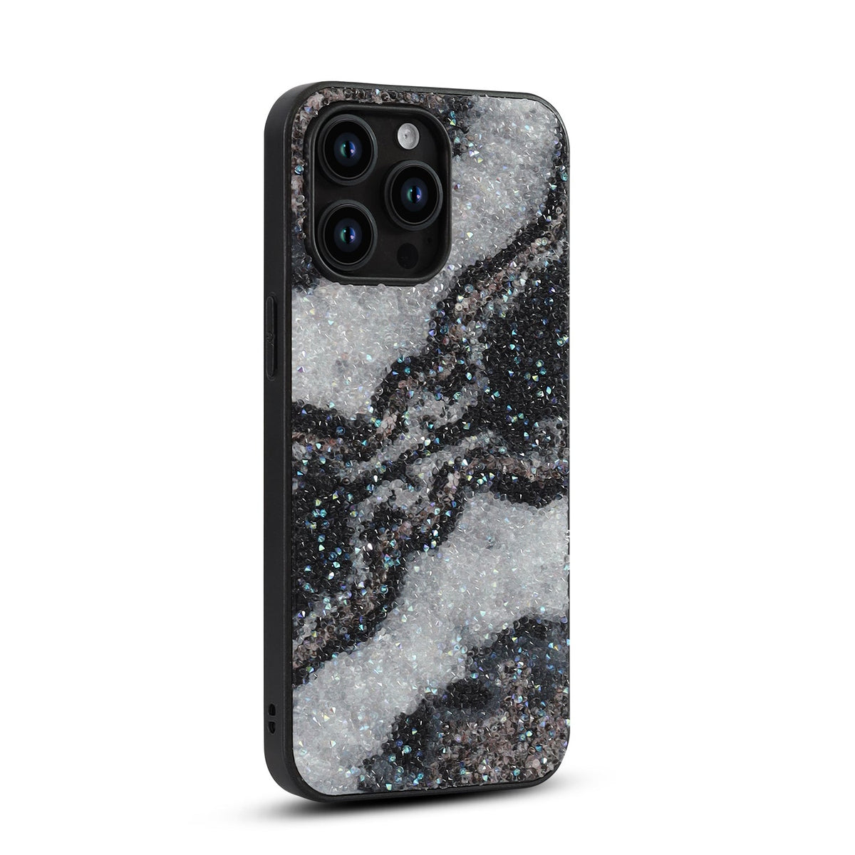 Apple iPhone 12 Pro Hoesje - Zwart - Diamant Marmer Glitter Back Cover