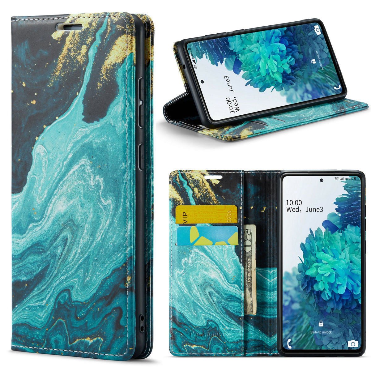 Samsung Galaxy A51 5G Case - Blue Aquamarine - Marble Wallet Case