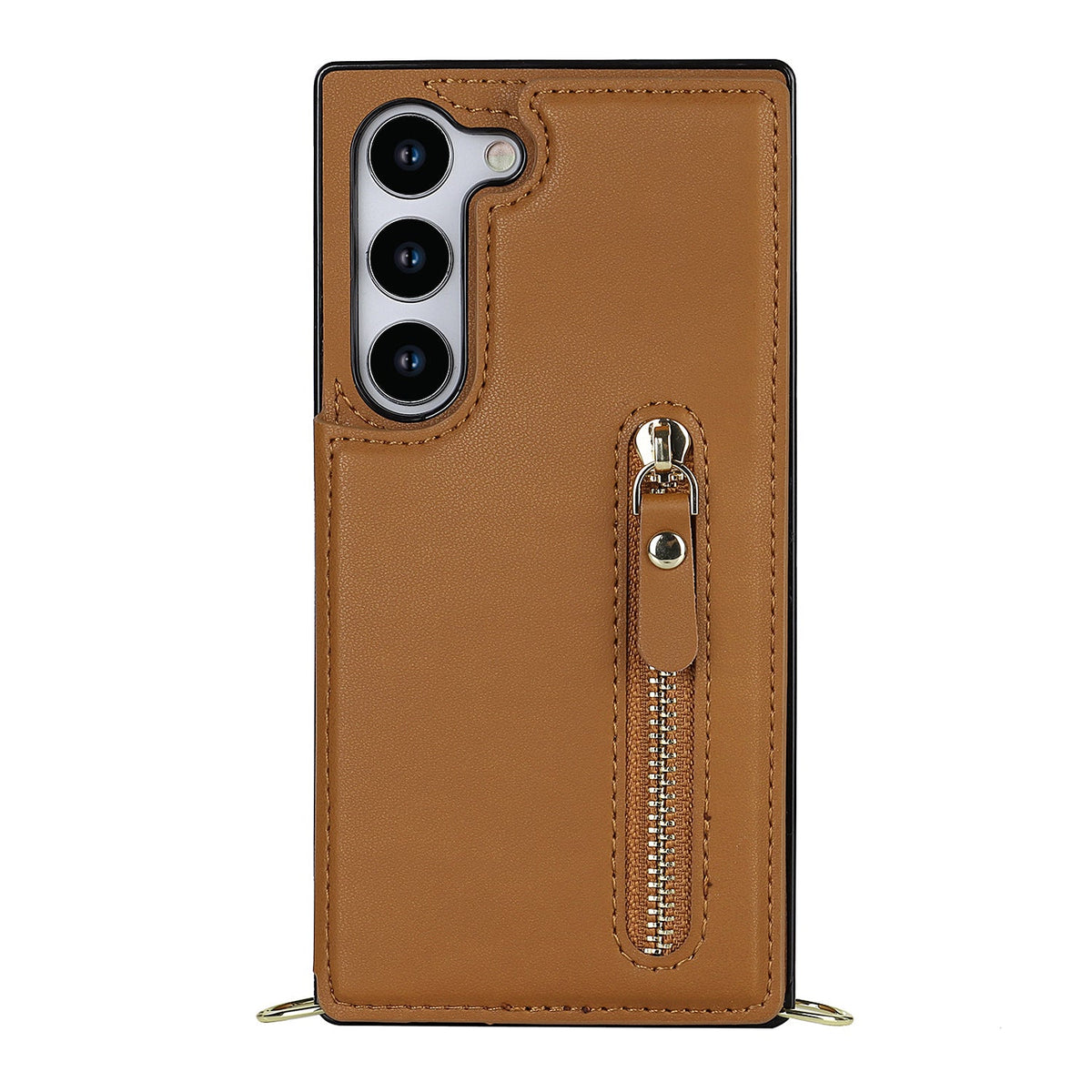 Samsung Galaxy S23 Hoesje - Bruin - Luxe Back Cover met Telefoonkoord en Rits