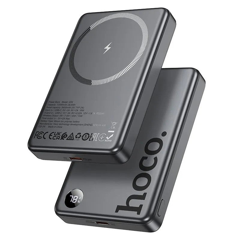 Hoco Powerbank 10.000mAh Magnetisch Draadloos - Metallic Gray
