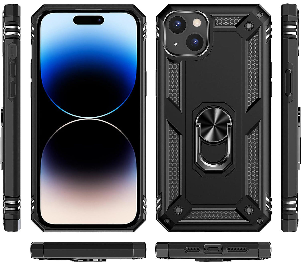 Apple iPhone 15 Hülle - Schwarz - Armor-Ständer-Backcover