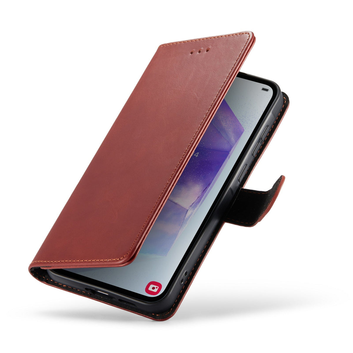 Samsung Galaxy A55 Hoesje - Crimson Red - Echt Leren Bookcase