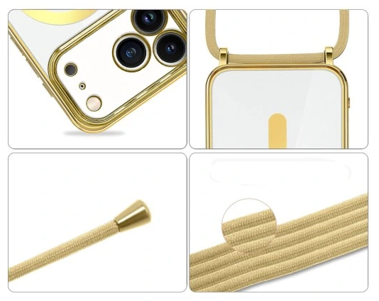 Apple iPhone 18 Pro Hoesje - Goud - Siliconen MagSafe Back Cover met Telefoonkoord