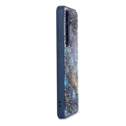 Samsung Galaxy S22 Hoesje - Blauw - Diamant Marmer Glitter Back Cover