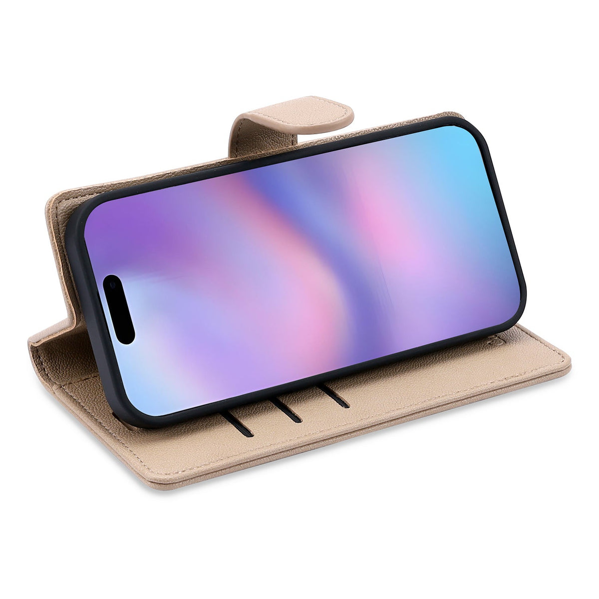 Étui iPhone 14 - Beige Doux - Étui portefeuille 2 en 1 aspect cuir
