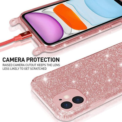 Samsung Galaxy S21 Plus Hoesje - Roze - Glitter Back Cover met Telefoonkoord