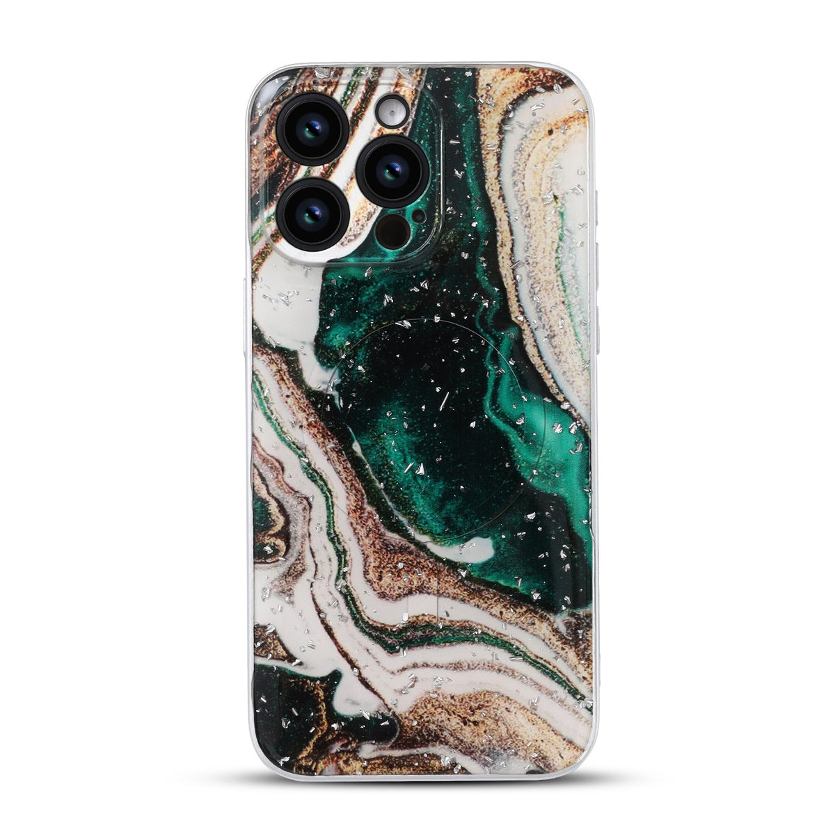 Apple iPhone 15 Pro Case - Green - Marble Glitter MagSafe Back Cover