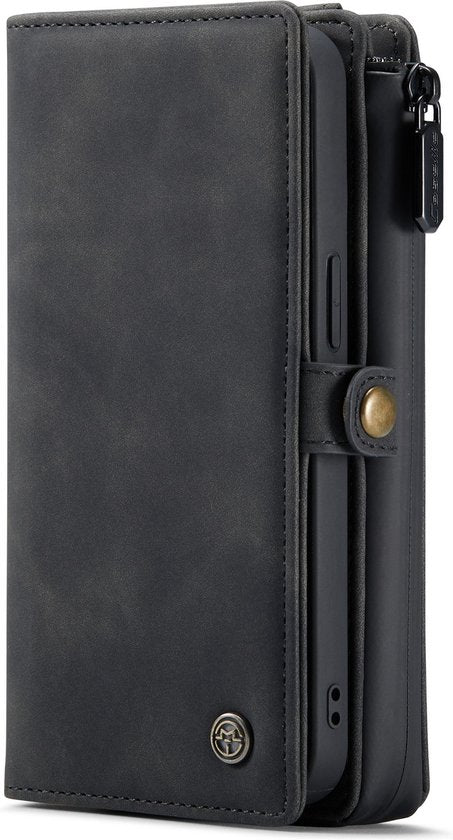 Apple iPhone 13 Hülle - Charcoal Gray - Luxus-2-in-1-Klapphülle mit 10 Kartenfächern und Handschlaufe