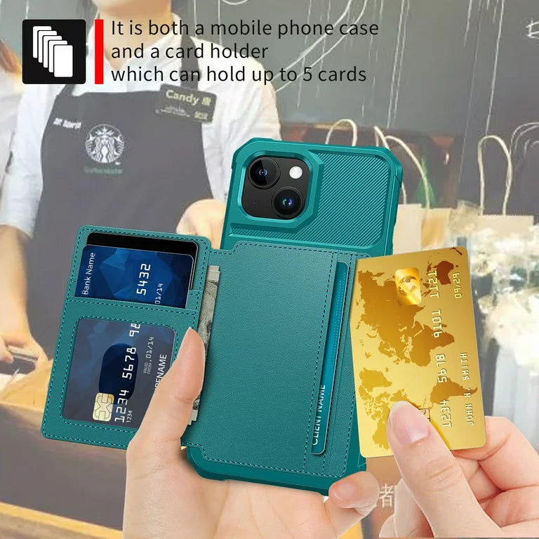 Apple iPhone 15 Plus Hülle - Türkis - Backcover mit Kartenfach