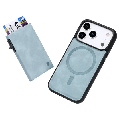 Apple iPhone 18 Pro Max Hoesje - Aqua Blue - Kunstleren MagSafe Back Cover met Uitschuifbare Pasjeshouder
