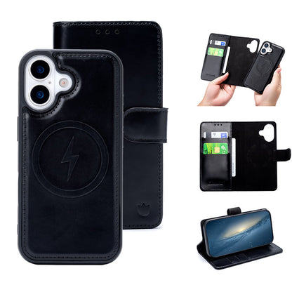 iPhone 17 Hoesje - Charcoal Gray - Echt Leren 2 in 1 Back Cover
