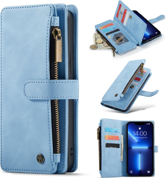 Apple iPhone 13 Case - Sky Blue - Luxury Wallet Case with Zipper